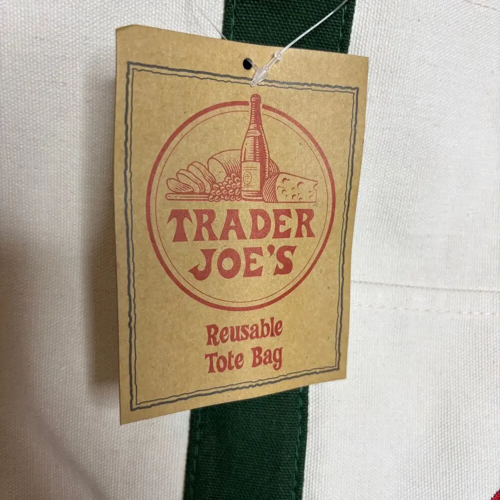 Lot 2x Trader Joe’s Canvas Tote Bag Green Red Grocery Shopping Eco Reusable NWT! - Picture 6 of 7